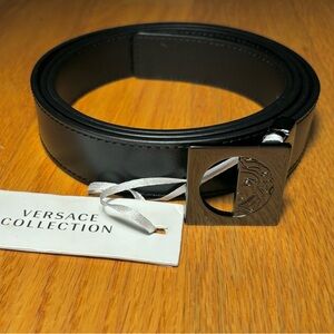 Versace Black Belt with Silver Buckle